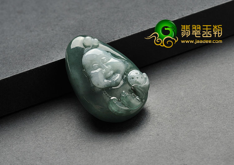 冰种蓝水缅甸翡翠A货佛头挂件