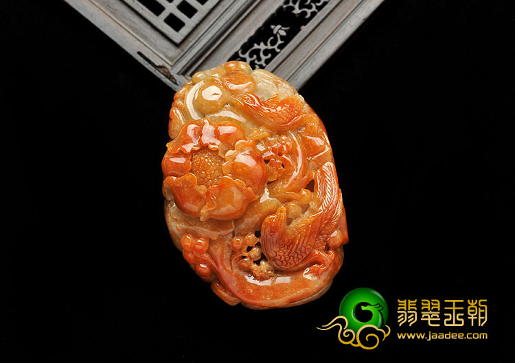糯冰种红黄翡缅甸翡翠A货富贵花开手玩件