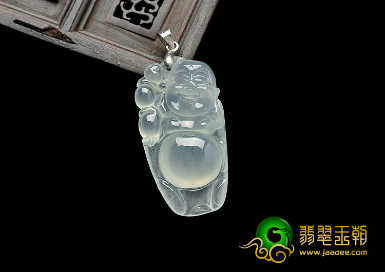 冰种晴水缅甸翡翠A货逍遥佛挂件