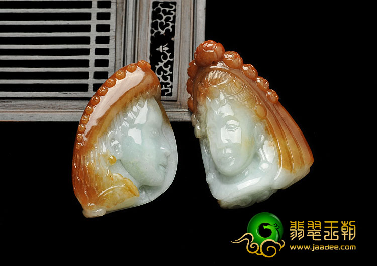 糯冰种红黄翡缅甸翡翠A货少年情怀挂件（一对）