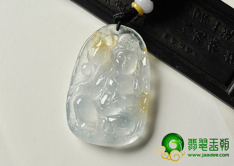 玻璃种黄翡缅甸翡翠A货莲花观音挂件