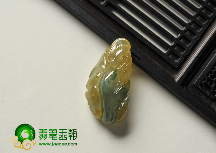 冰种黄翡飘花缅甸翡翠A货福寿如意挂件