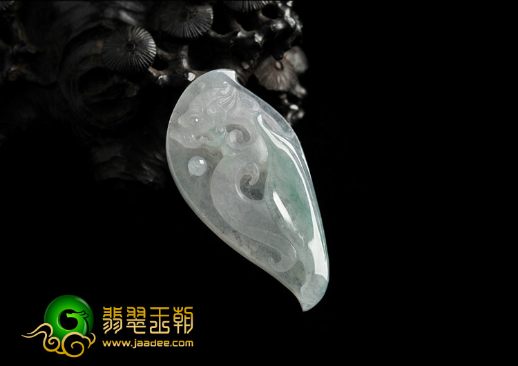 冰种飘花缅甸翡翠A货龙凤呈祥挂件