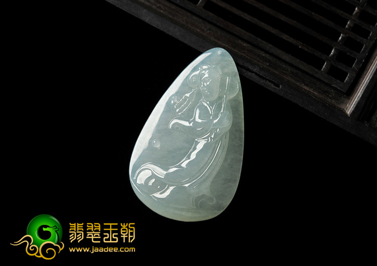 冰种晴水缅甸翡翠A货仕女图挂件