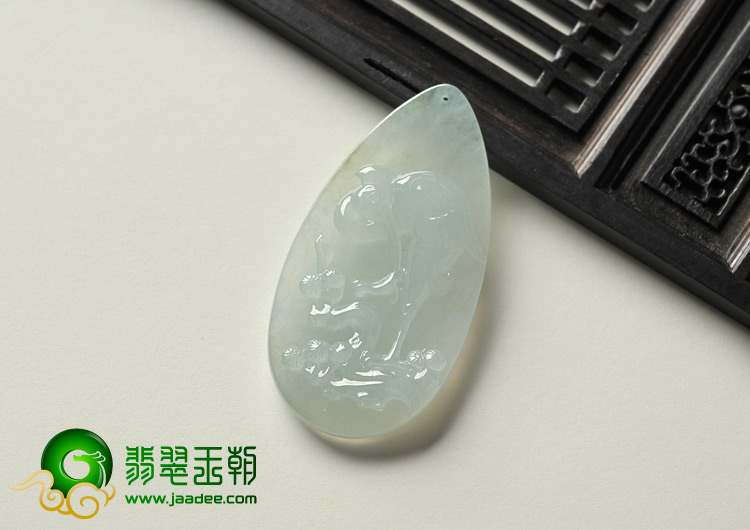 冰种晴水缅甸翡翠A货松鹤延年挂件