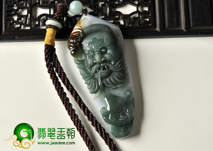糯冰种蓝水褐黄翡缅甸翡翠A货钟馗手玩件