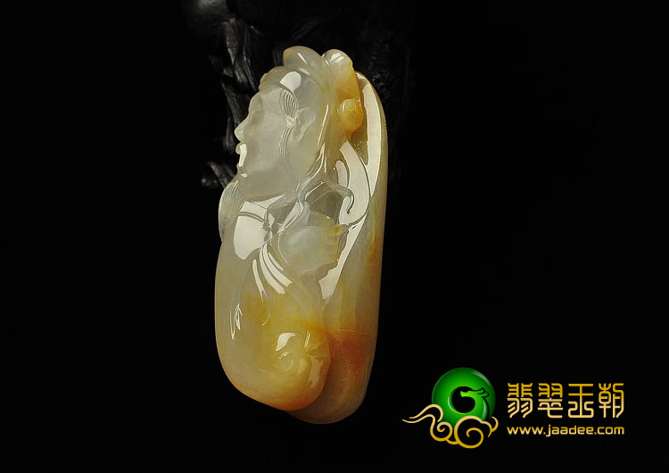 糯冰种黄翡缅甸翡翠A货李白醉酒挂件