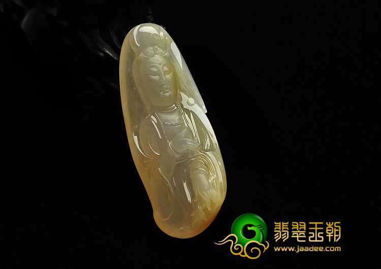 冰种黄翡缅甸翡翠A货观音挂件