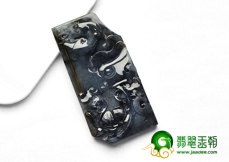 冰种水墨色缅甸翡翠A货仿古龙凤龟挂件