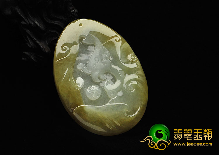 糯冰种褐黄翡缅甸翡翠A货仿古凤挂件