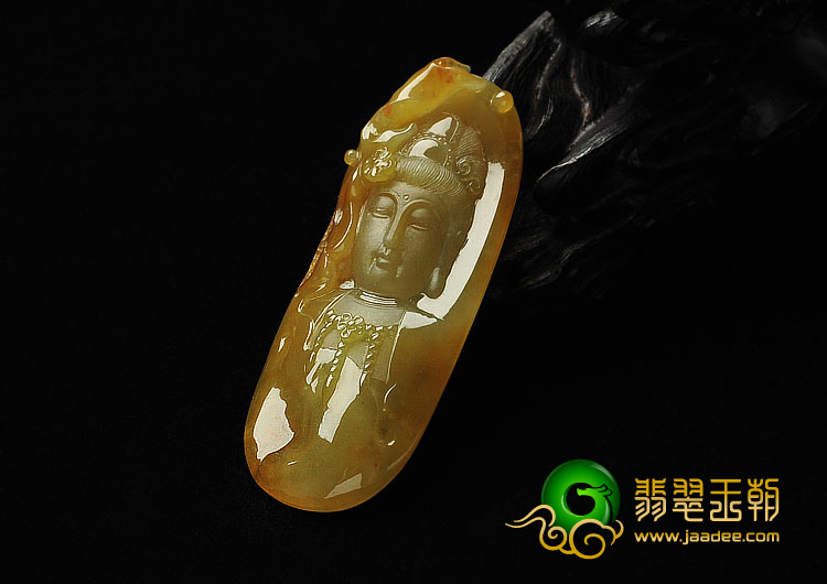 冰种黄翡缅甸翡翠A货观音头挂件