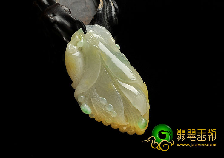 糯冰种黄加绿缅甸翡翠A货玉兰花挂件