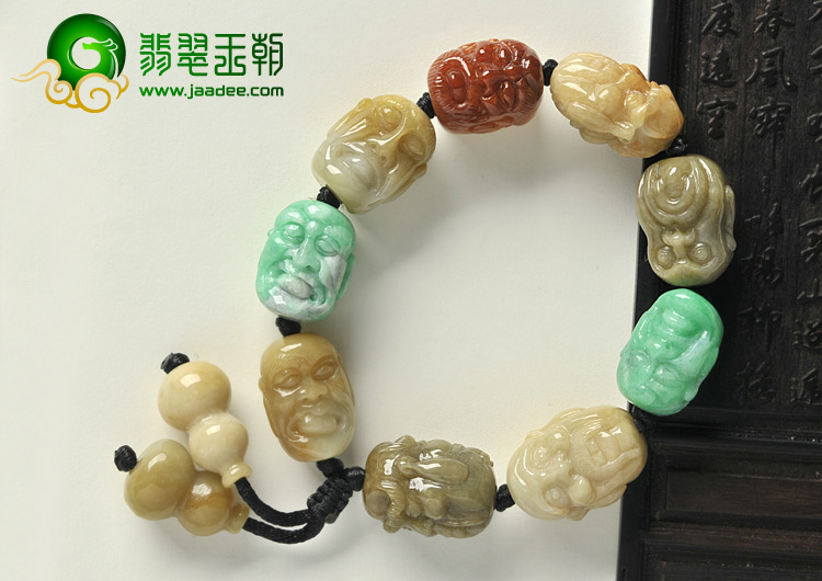 糯冰种多彩缅甸翡翠A货罗汉头手链