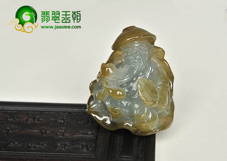 糯冰种褐黄翡缅甸翡翠A货金翁得利挂件