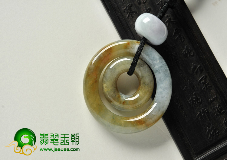 糯冰种黄翡飘花缅甸翡翠A货挂环挂件