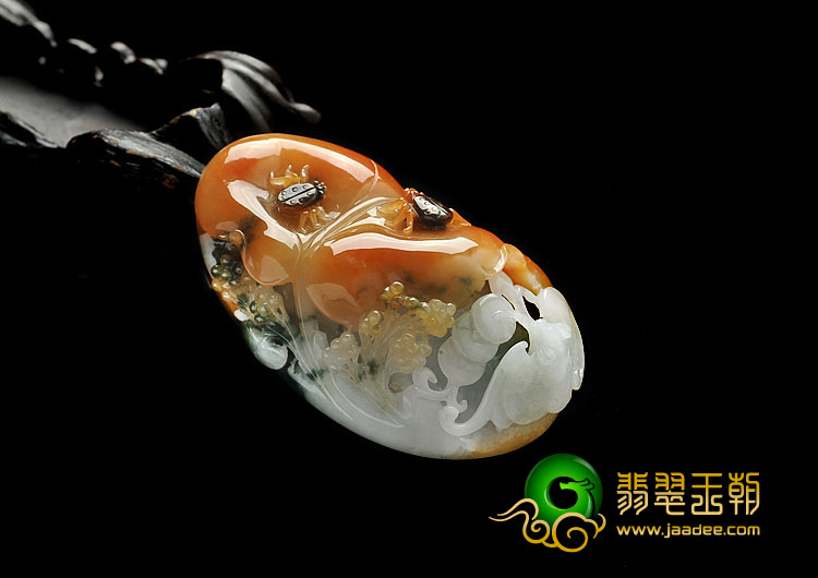 糯冰种红黄翡飘花缅甸翡翠A货富甲天下挂件