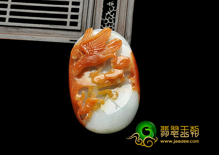 糯冰种红黄翡缅甸翡翠A货大展鸿图挂件