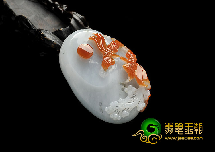 糯冰种红翡缅甸翡翠A货喜上眉梢挂件
