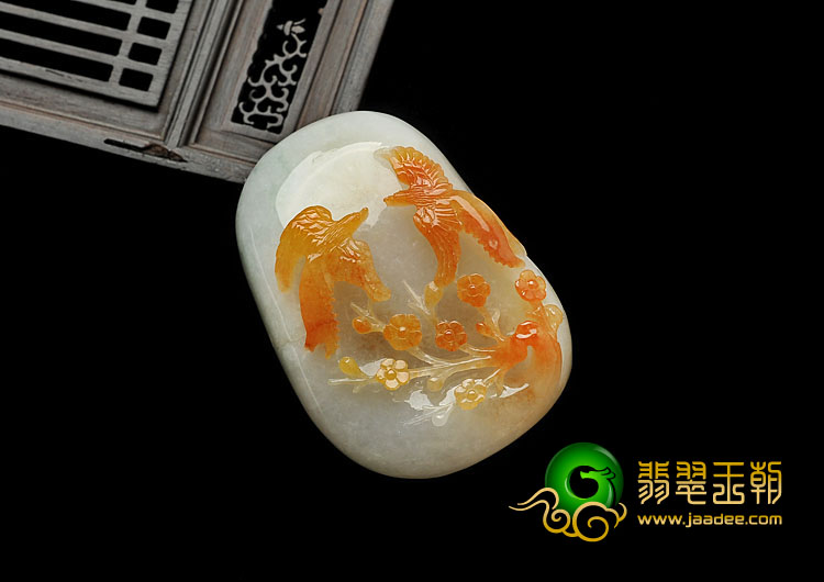 糯冰种红黄翡缅甸翡翠A货喜上眉梢挂件