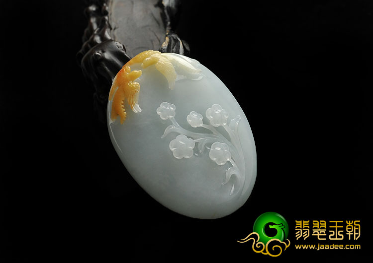 糯冰种黄翡缅甸翡翠A货喜上眉梢挂件