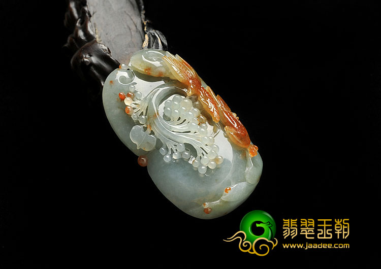 糯冰种褐黄翡缅甸翡翠A货喜上眉梢挂件
