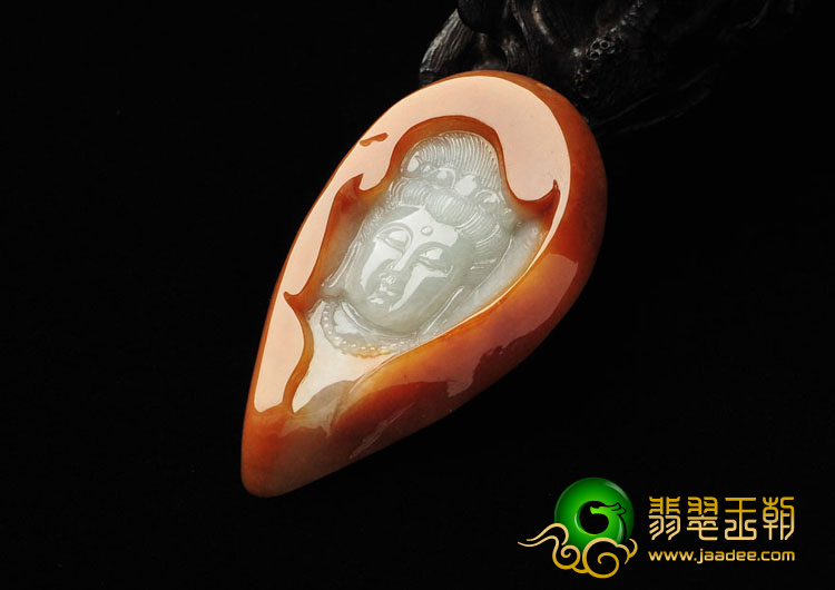 糯冰种红黄翡缅甸翡翠A货观音头挂件