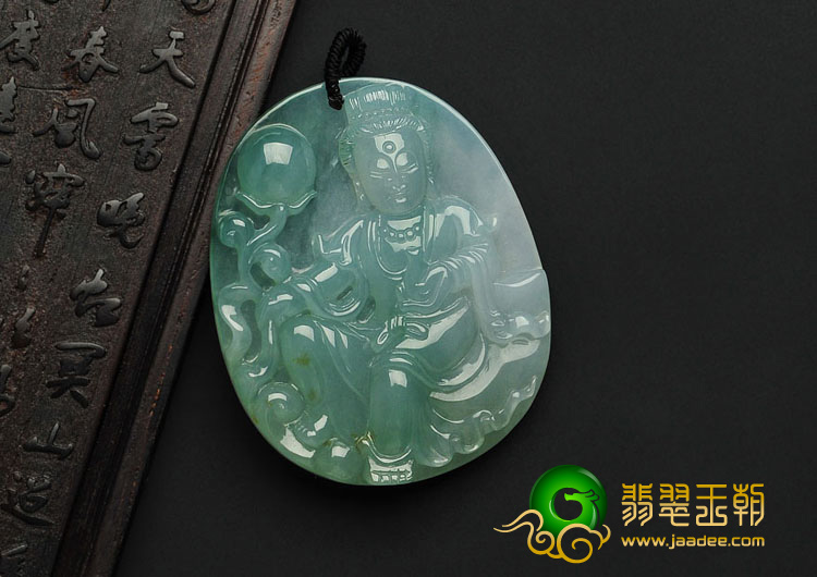 冰种略飘花缅甸翡翠A货观音挂件