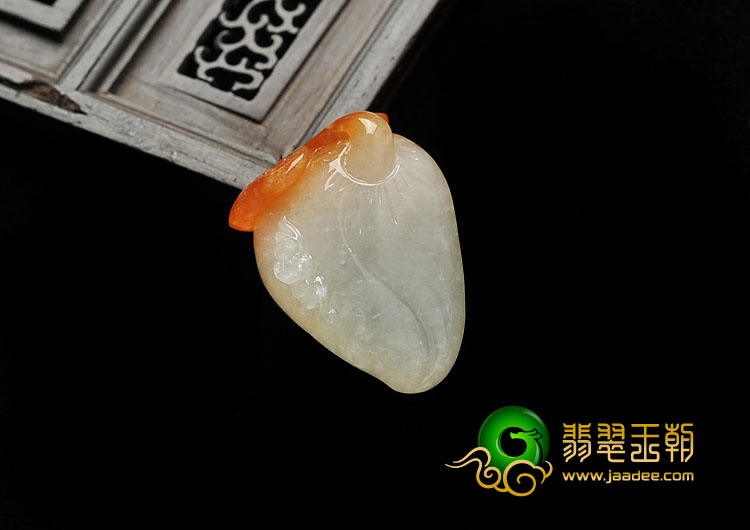 糯冰种红黄翡缅甸翡翠A货如意寿桃挂件