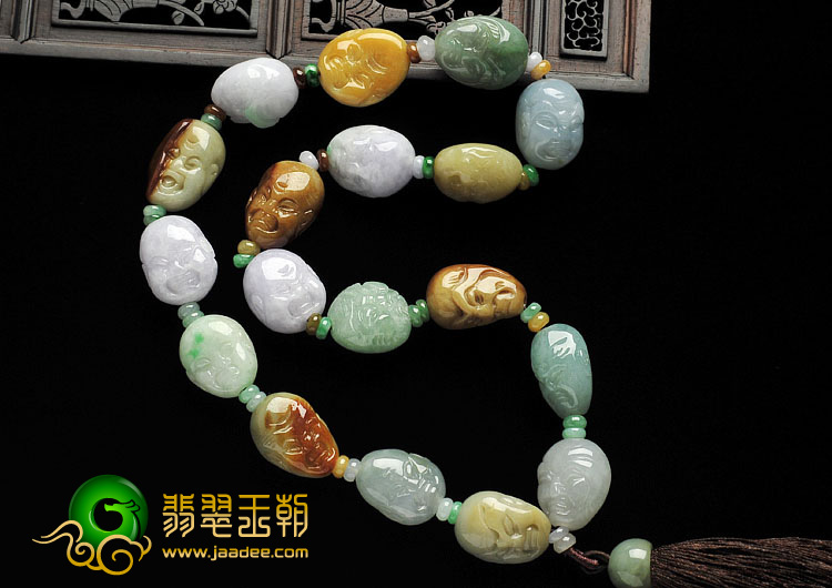 糯冰种三彩缅甸翡翠A货罗汉头手链