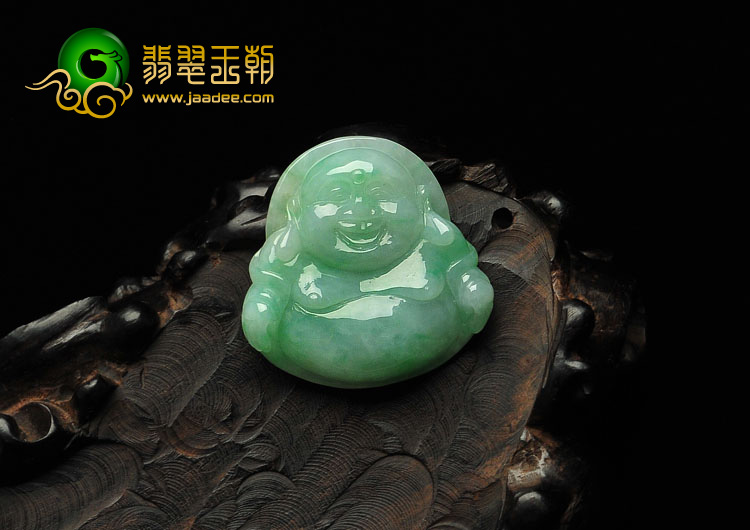 糯冰种飘翠缅甸翡翠A货玉佛挂件