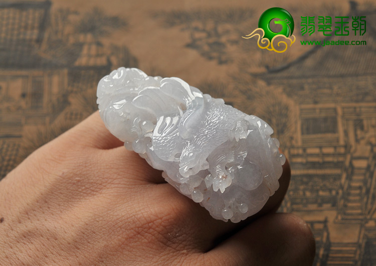 糯冰种淡紫罗兰缅甸翡翠A货大展鸿图挂件