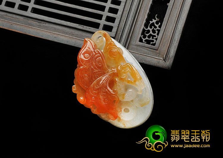糯冰种红黄翡缅甸翡翠A货蝴蝶挂件