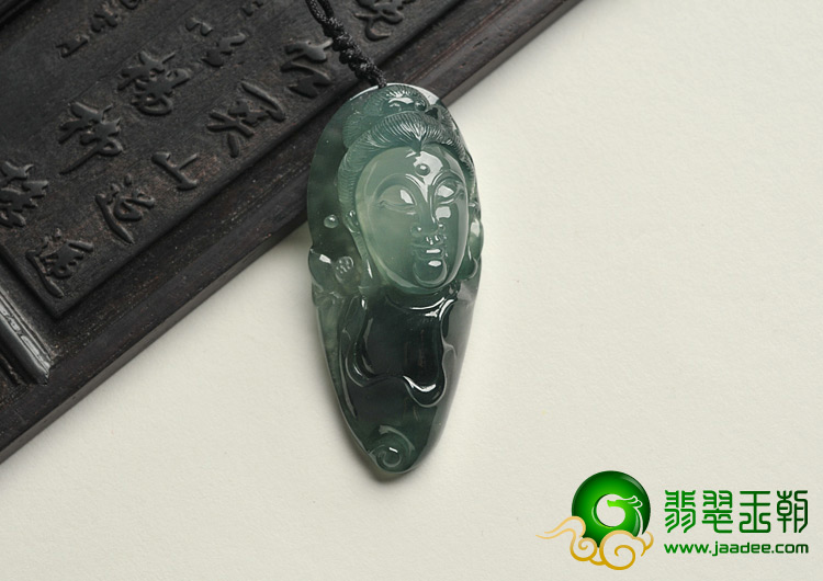冰种飘花缅甸翡翠A货观音头挂件