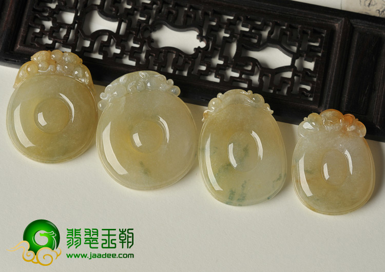 冰种黄翡飘花缅甸翡翠A货福在眼前挂件（一批走）