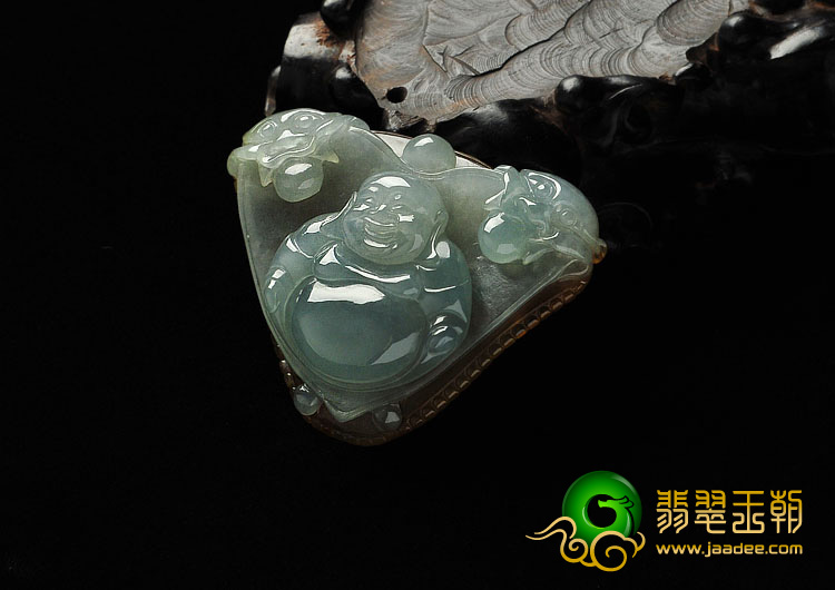 冰种晴水褐黄翡缅甸翡翠A货佛在心中挂件