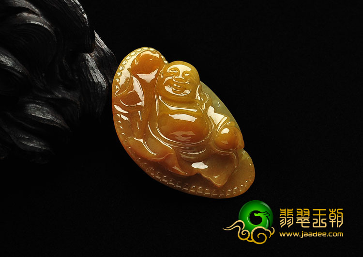 糯冰种黄翡缅甸翡翠A货佛在心中挂件