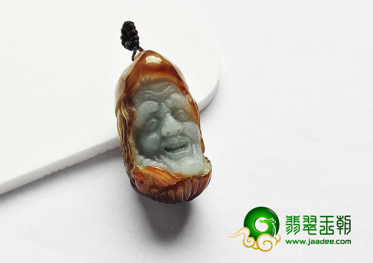糯冰种褐黄翡缅甸翡翠A货济公头挂件