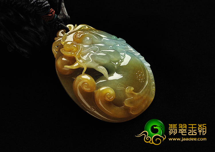 糯冰种黄翡缅甸翡翠A货龙头挂件