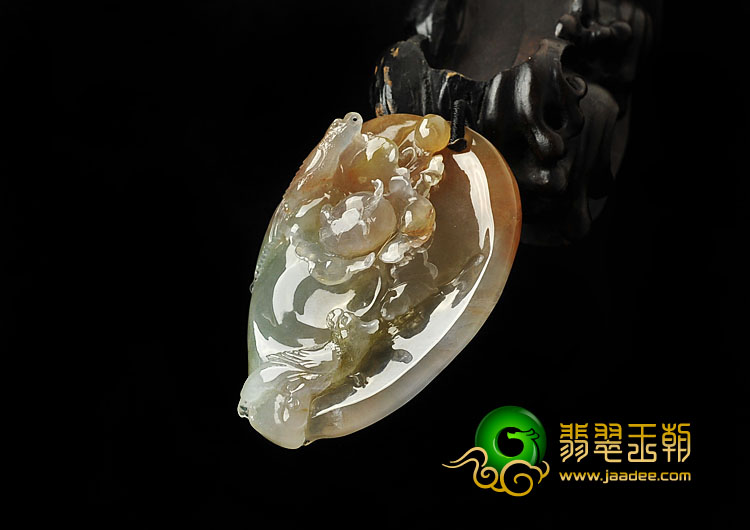 冰种黄翡缅甸翡翠A货富贵花开挂件