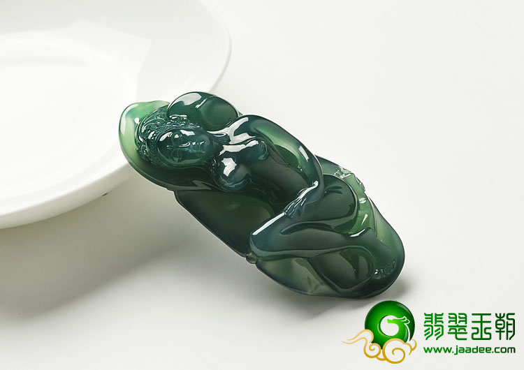 冰玻种油青缅甸翡翠A货美人挂件