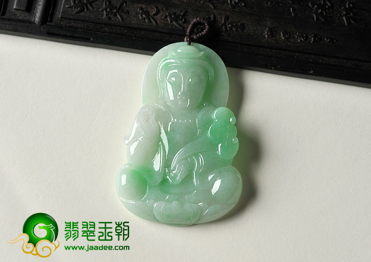 糯冰种豆色缅甸翡翠A货观音挂件