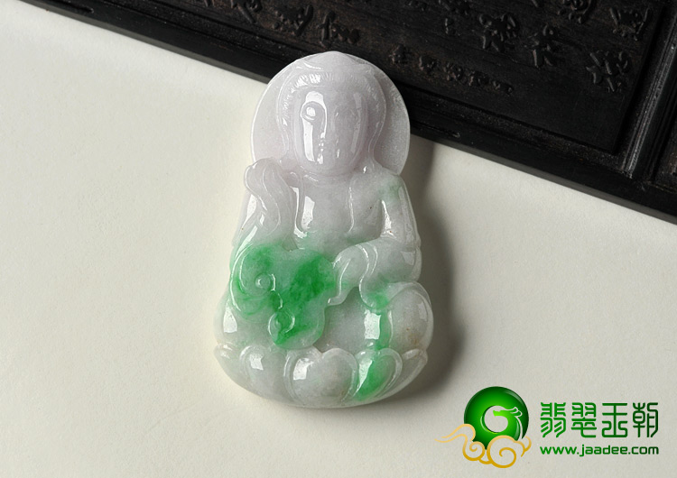 细糯种春带彩缅甸翡翠A货观音挂件