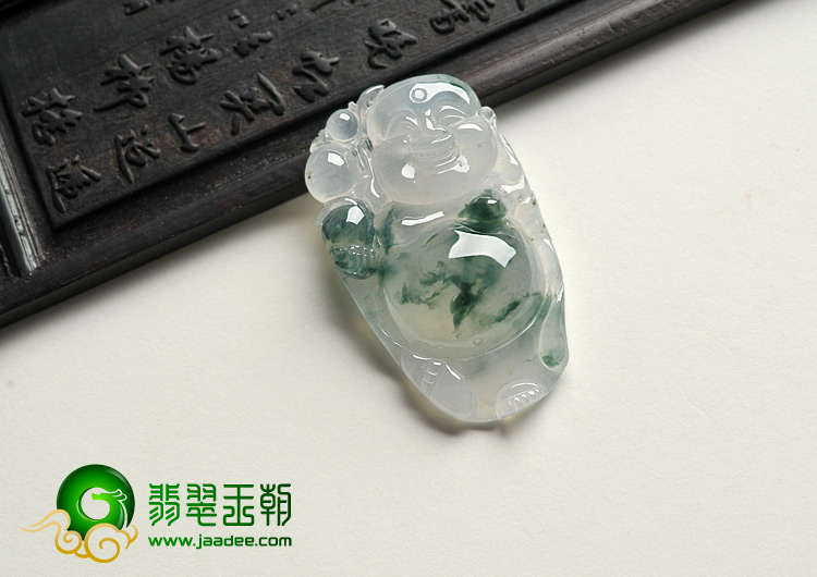 冰种飘花缅甸翡翠A货逍遥佛挂件