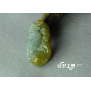 糯冰种黄翡蓝晴水飘花缅甸翡翠“官上加官”手玩