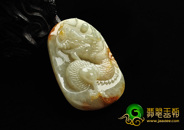 糯冰种黄翡缅甸翡翠A货龙牌挂件