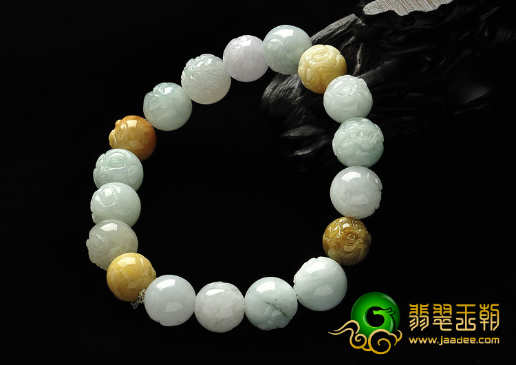糯冰种三彩缅甸翡翠A货罗汉头手链