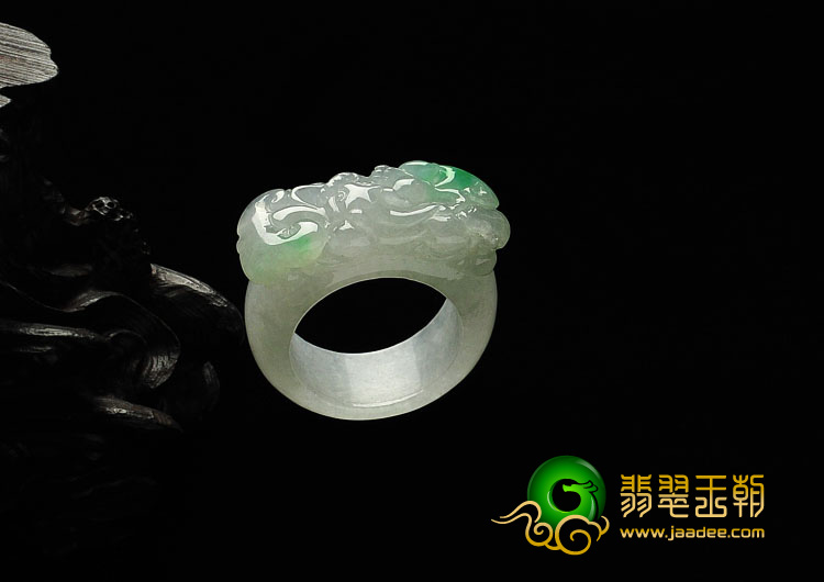 糯冰种飘翠缅甸翡翠A货貔貅指环