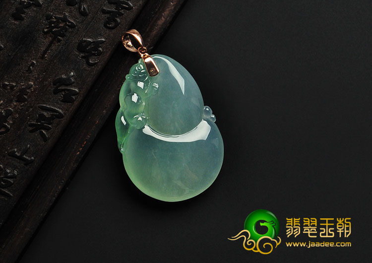 冰种晴水缅甸翡翠A货镶金扣福禄寿挂件