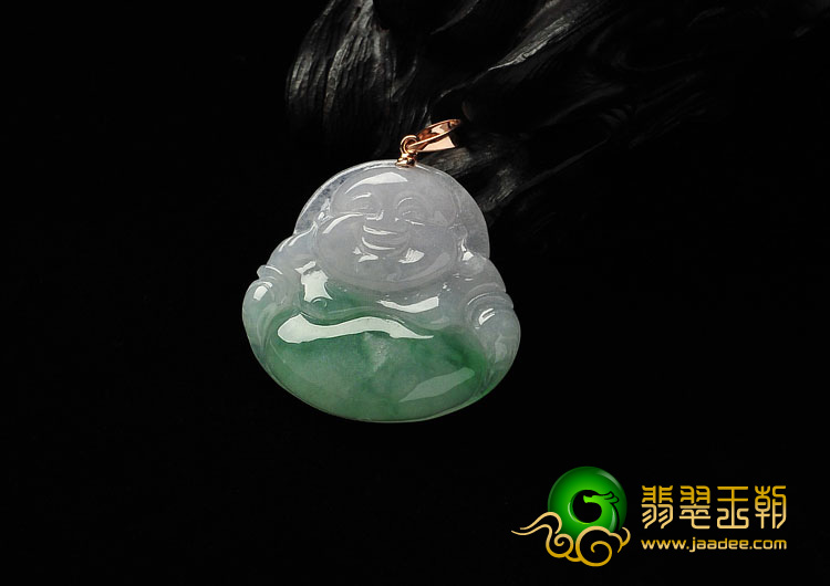冰种飘绿花缅甸翡翠A货镶金扣玉佛挂件
