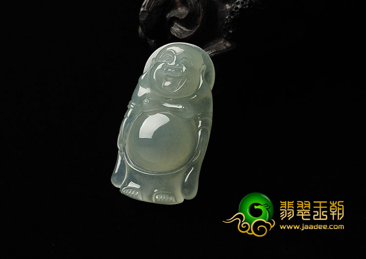 冰种淡晴水缅甸翡翠A货站佛挂件